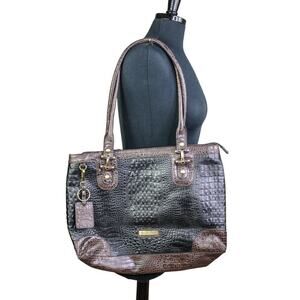 Etienne Aigner Large Croc Embossed Leather Shoulder Bag Tote Classic